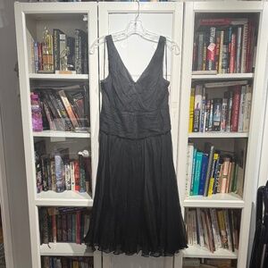 Black v-neck silk cocktail dress